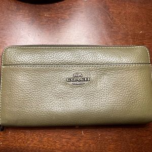 Coach, long zip around wallet in Olive Drab.
